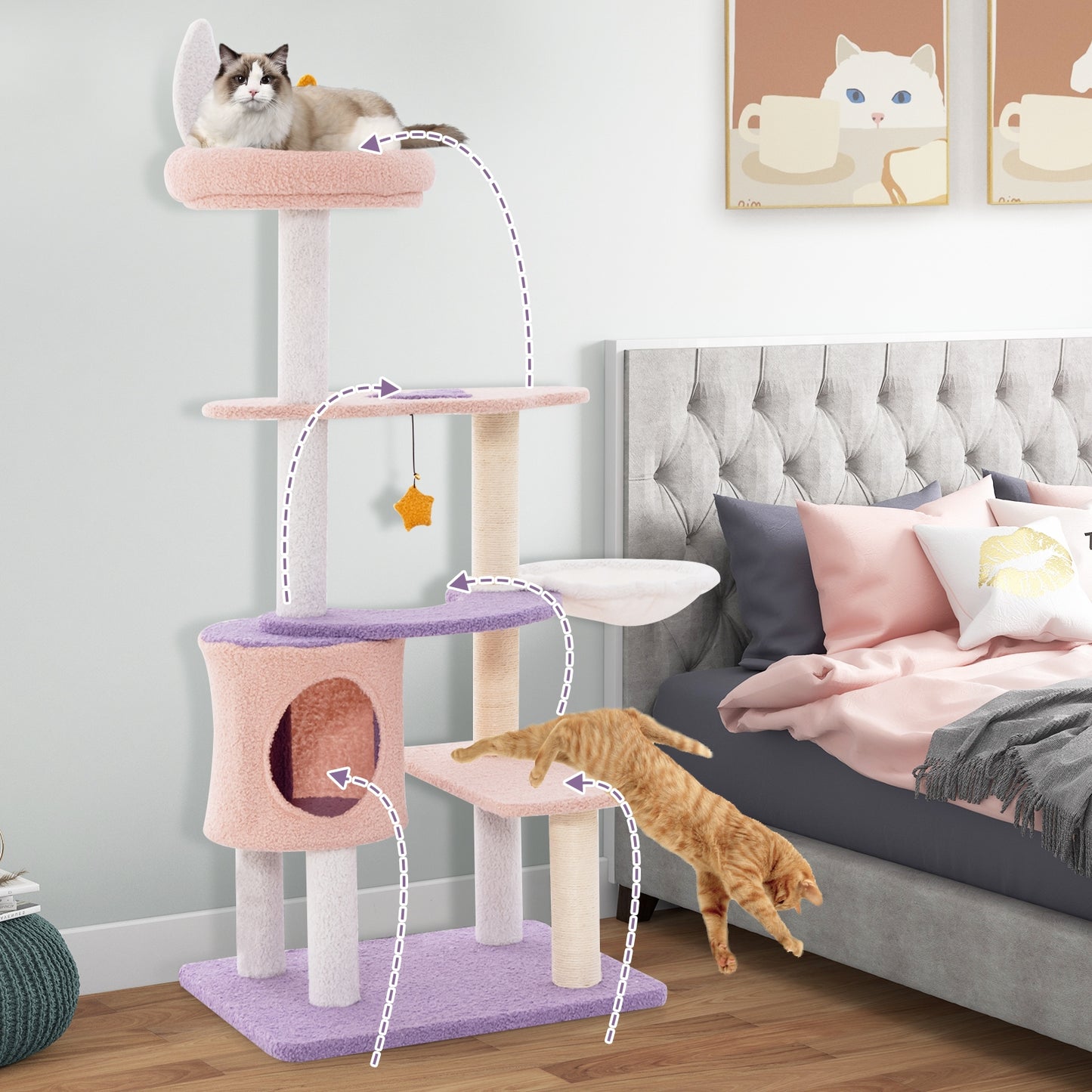 Multi-level Cat Tower with Sisal Covered Scratching Posts -S (Scratch and Dent)