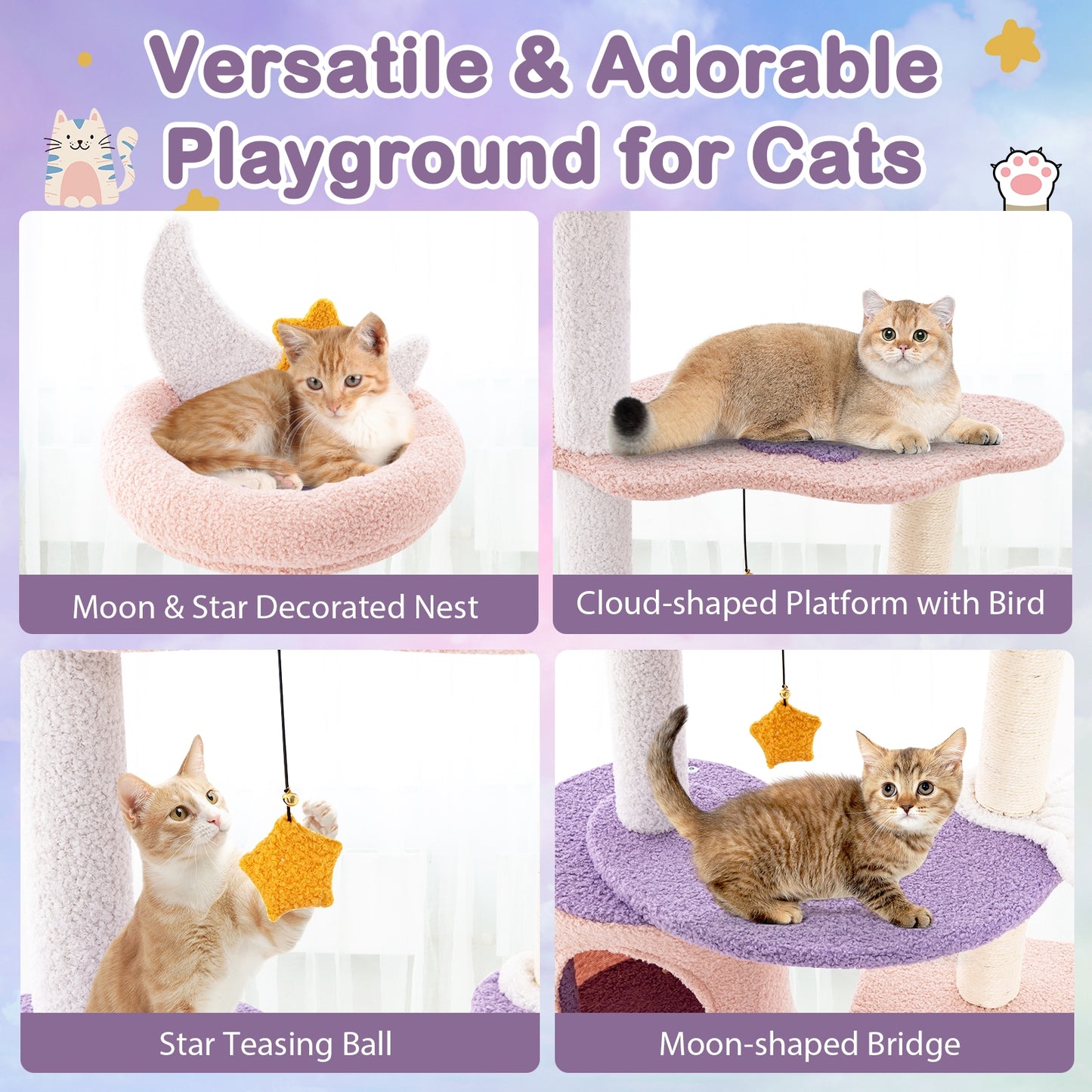 Multi-level Cat Tower with Sisal Covered Scratching Posts -S (Scratch and Dent)