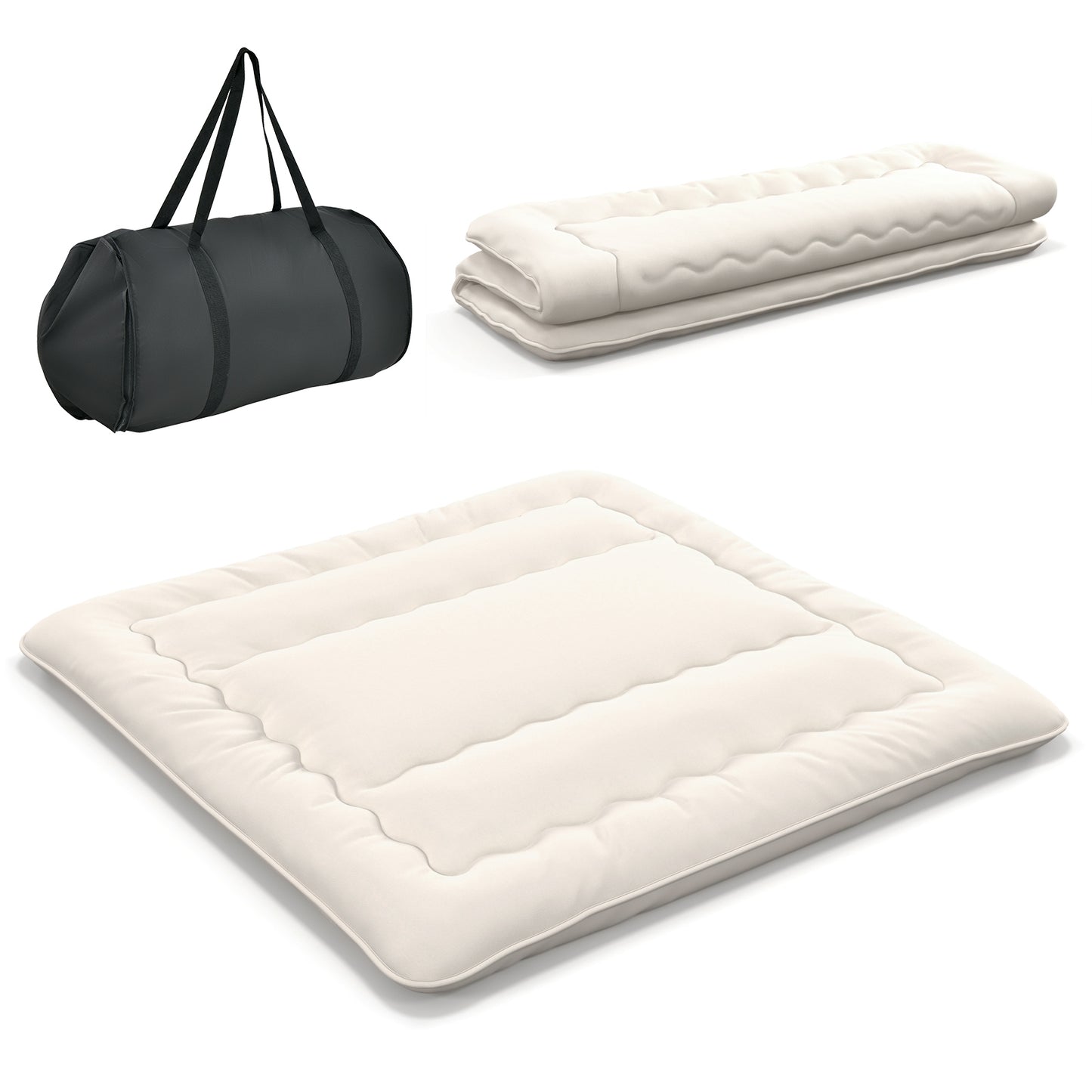 King Size - Full Futon Mattress Floor Sleeping Pad with Washable Cover Beige