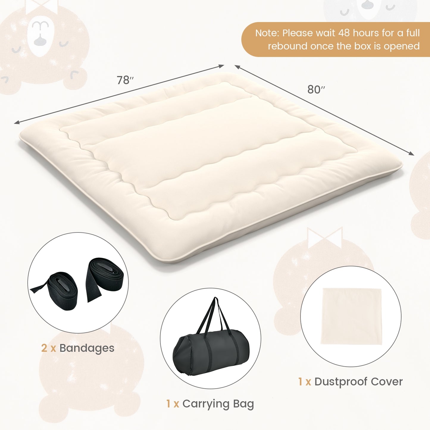 King Size - Full Futon Mattress Floor Sleeping Pad with Washable Cover Beige