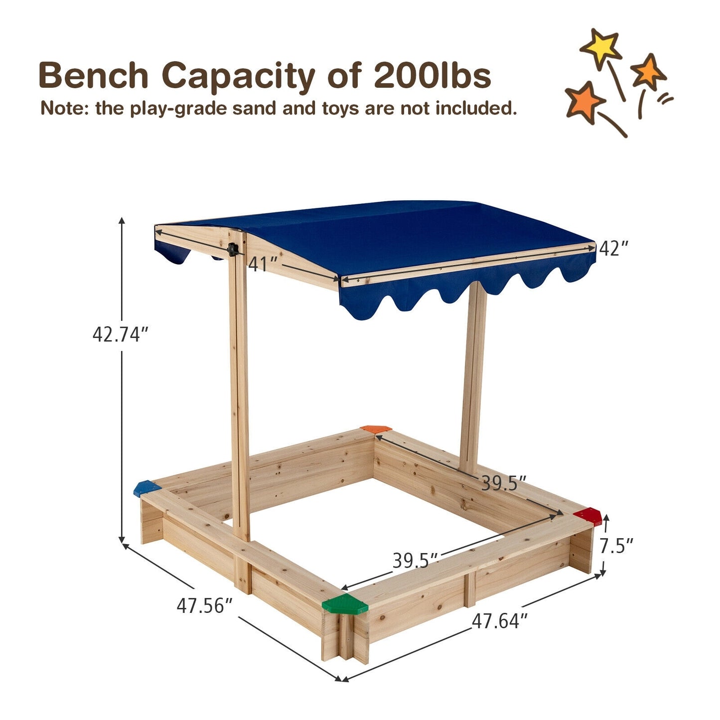 Kids Wooden Sandbox with Height Adjustable and Rotatable Canopy- (Unassembled)