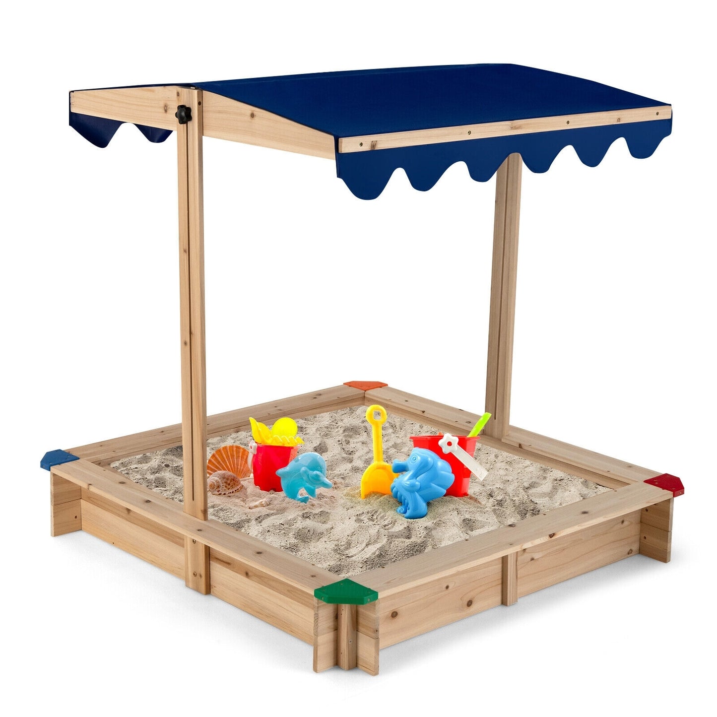 Kids Wooden Sandbox with Height Adjustable and Rotatable Canopy- (Unassembled)