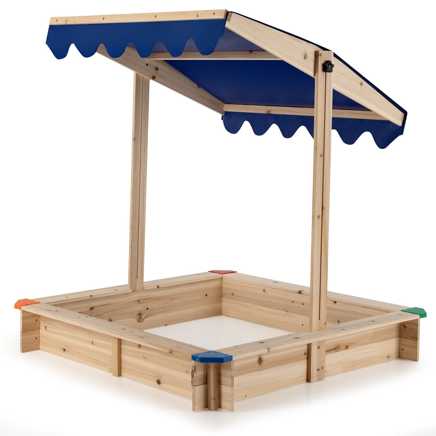 Kids Wooden Sandbox with Height Adjustable and Rotatable Canopy- (Unassembled)