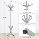 Wood Standing Hat Coat Rack with Umbrella Stand-Gray