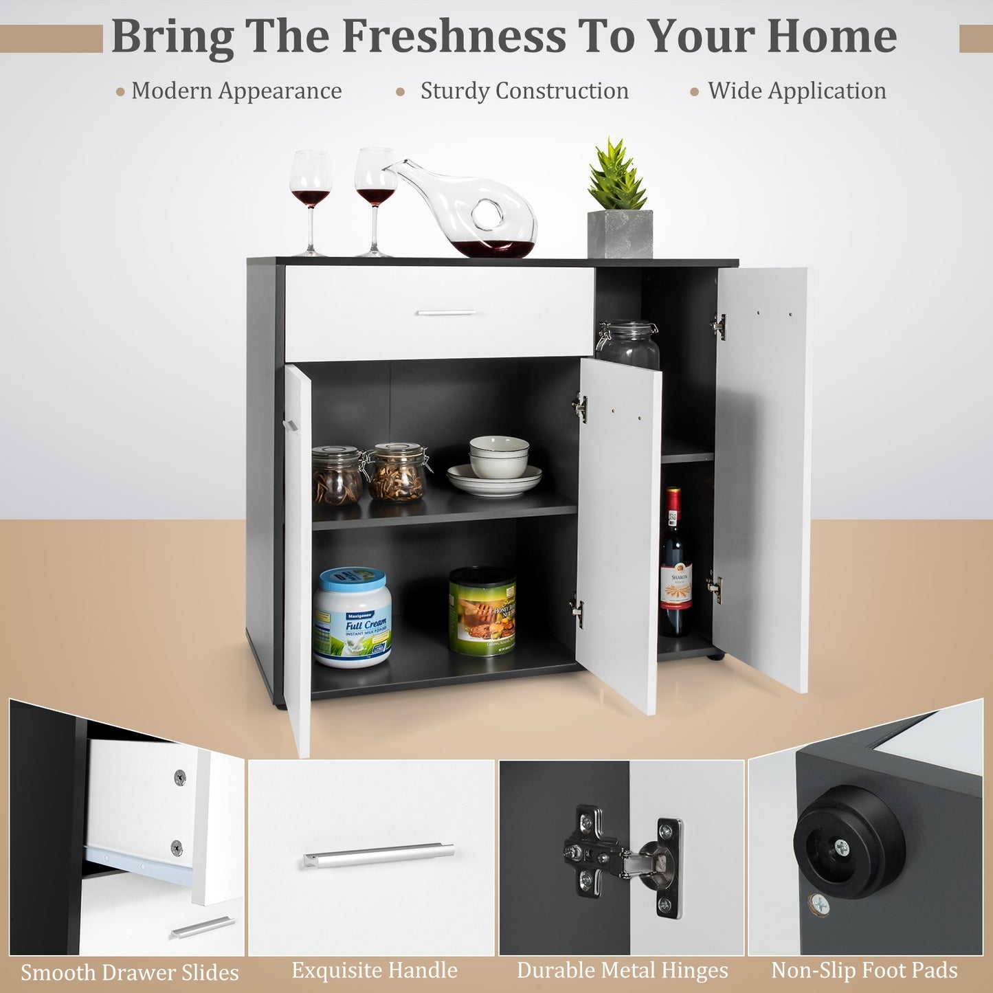 Buffet Sideboard Storage Cabinet with Spacious TableTop (Fully Assembled)