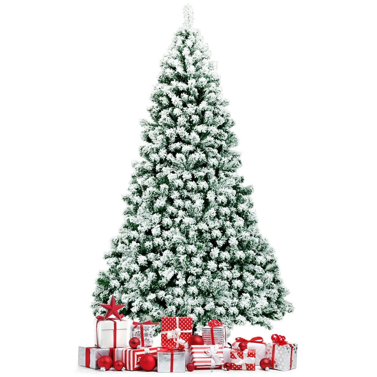 7.5 Feet Pre-Lit Premium Snow Flocked Christmas Tree with 550 Lights