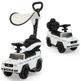 3-In-1 Ride on Push Car Mercedes Benz G350 Stroller Sliding Car with Canopy-White (Unassembled)