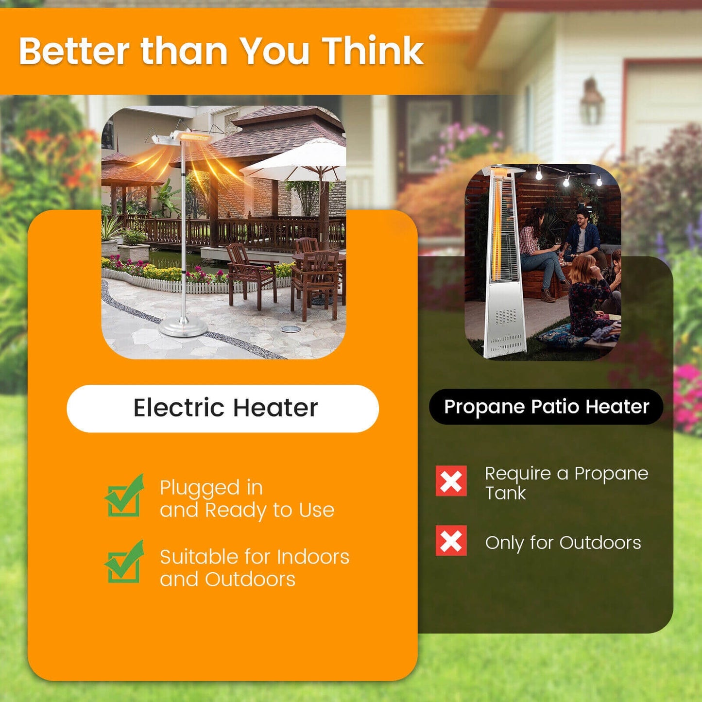 Indoor/Outdoor 1500W Standing Electric Heater with Double-sided Heating