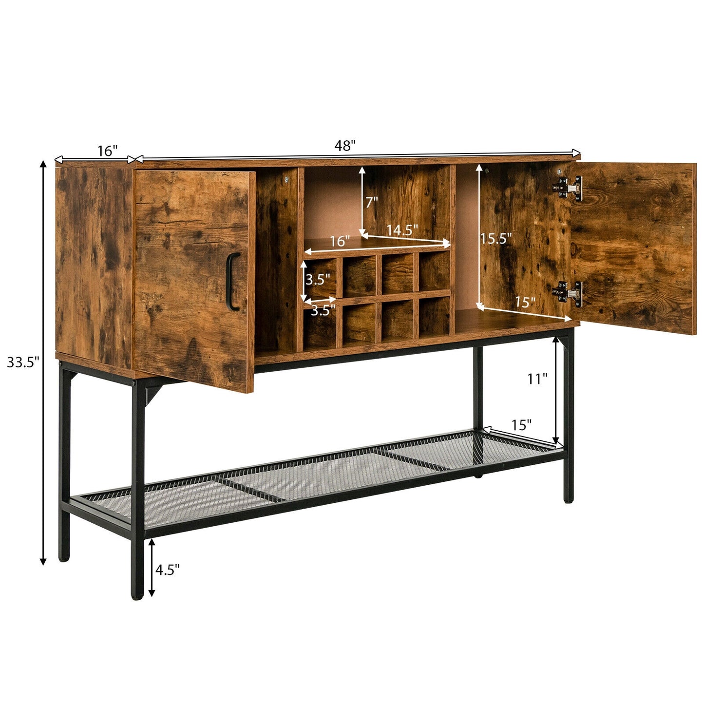 Industrial Kitchen Buffet Sideboard with Wine Rack and 2 Doors-Rustic Brown (Fully Assembled)