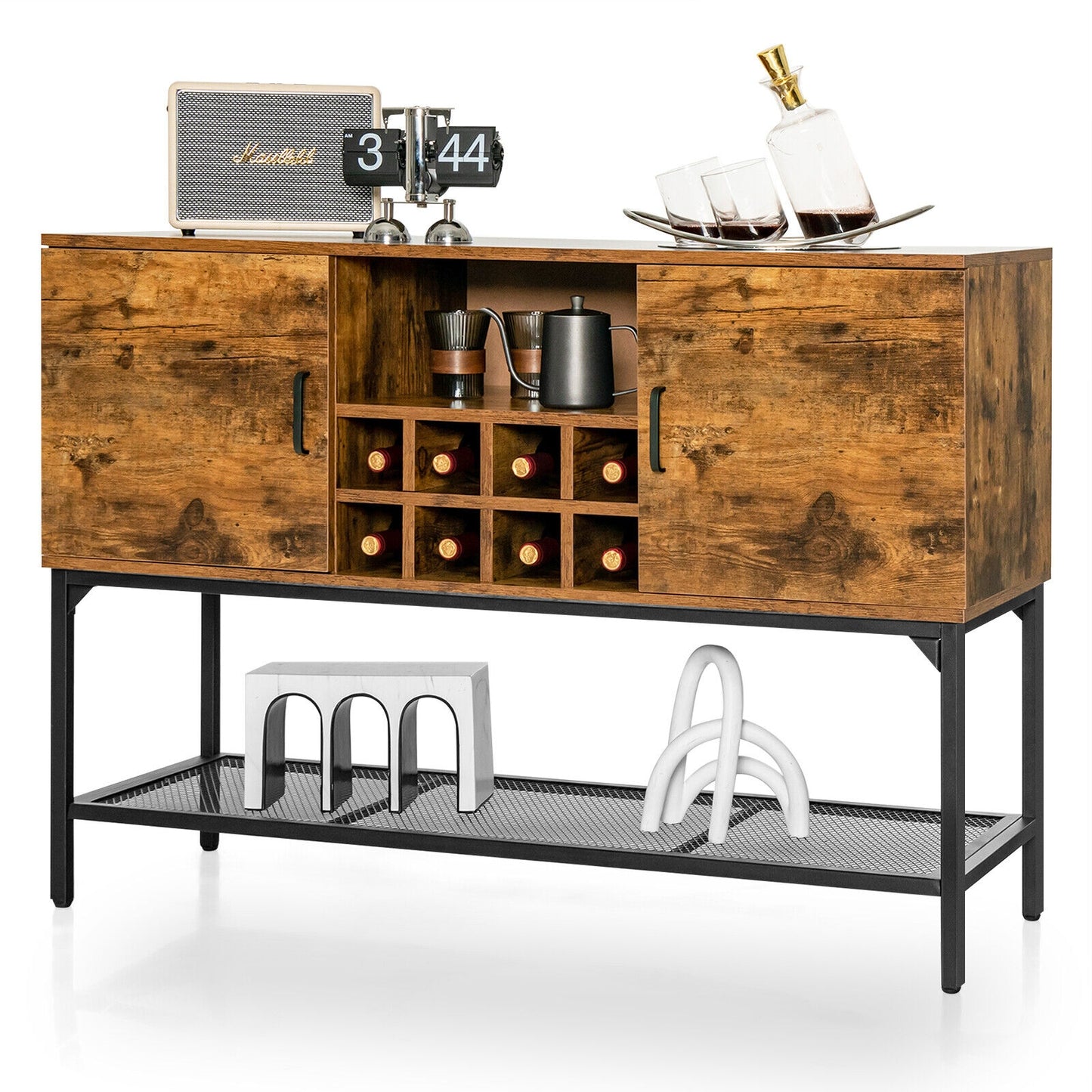 Industrial Kitchen Buffet Sideboard with Wine Rack and 2 Doors-Rustic Brown (Fully Assembled)