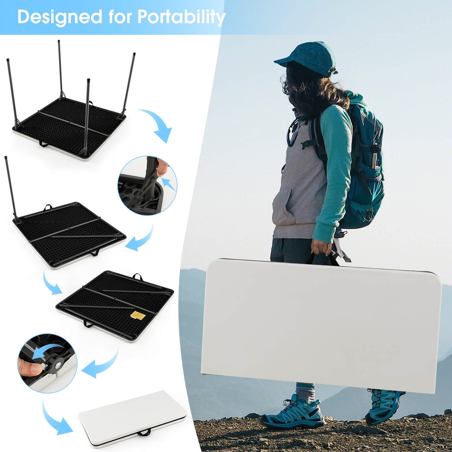 Folding Camping Table with All-Weather HDPE Tabletop and Rustproof Steel Frame-White (Copy)