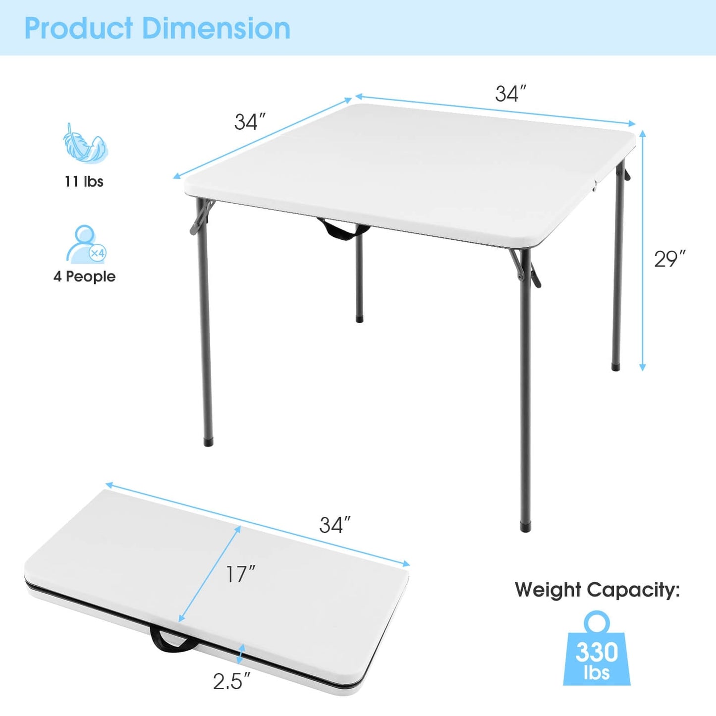 Folding Camping Table with All-Weather HDPE Tabletop and Rustproof Steel Frame-White (Copy)