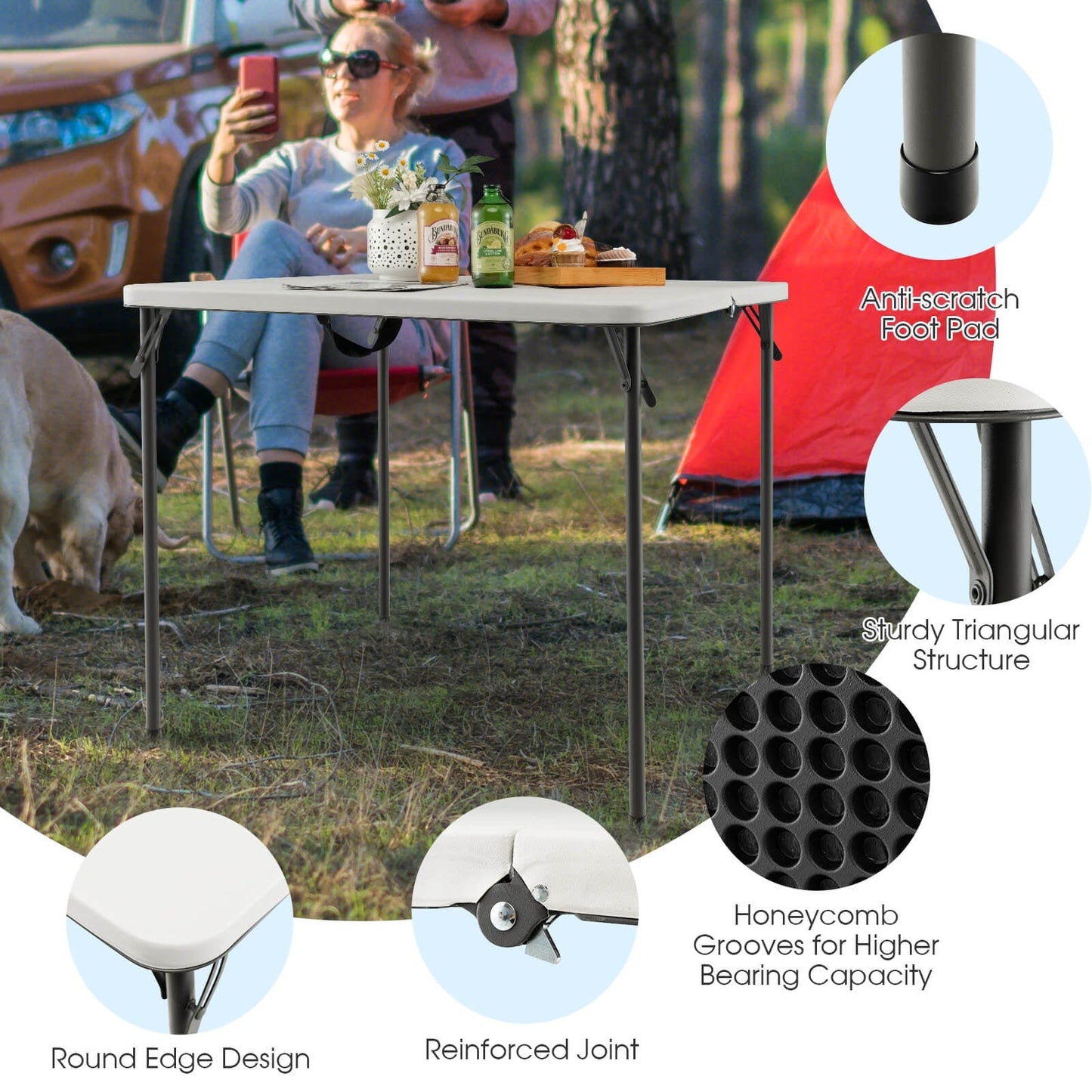 Folding Camping Table with All-Weather HDPE Tabletop and Rustproof Steel Frame-White (Copy)