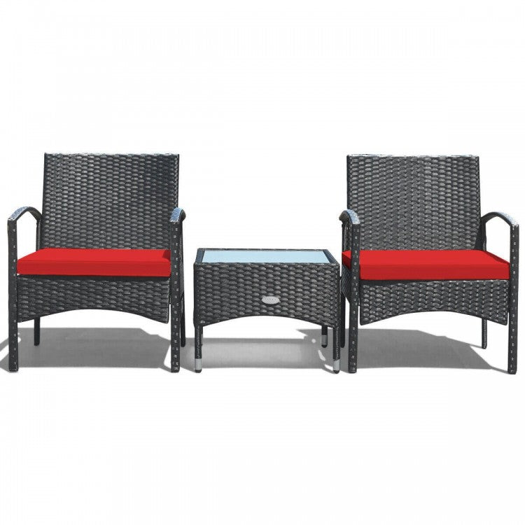 3 Pieces Patio Wicker Rattan Furniture Set with Cushion for Lawn Backyard, fully assembled