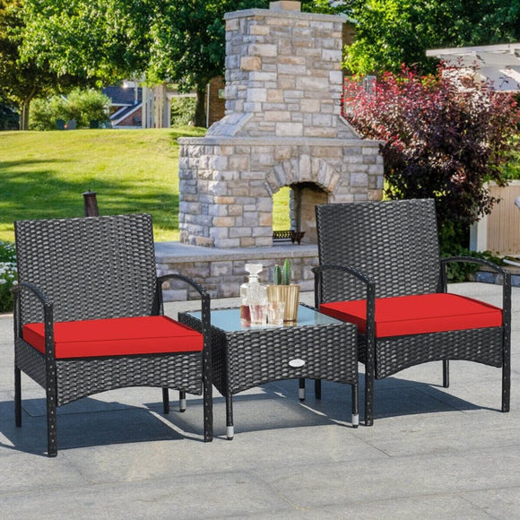 3 Pieces Patio Wicker Rattan Furniture Set with Cushion for Lawn Backyard, fully assembled