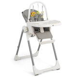 4-in-1 Foldable Baby High Chair with 7 Adjustable Heights and Free Toys Bar-Gray