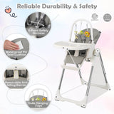 4-in-1 Foldable Baby High Chair with 7 Adjustable Heights and Free Toys Bar-Gray