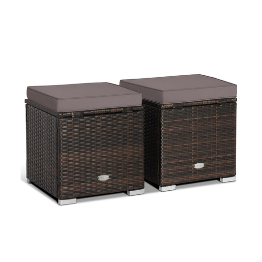 2 Piece Set, Patio Ottoman with Removable Cushions-Gray, assembled