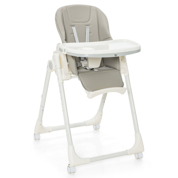 *SPECIAL *Folding High Chair with Height Adjustment and 360° Rotating Wheels-Gray
