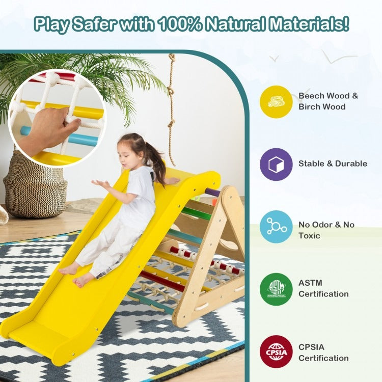 4 in 1 Triangle Climber Toy with Sliding Board and Climbing Net *ASSEMBLED*