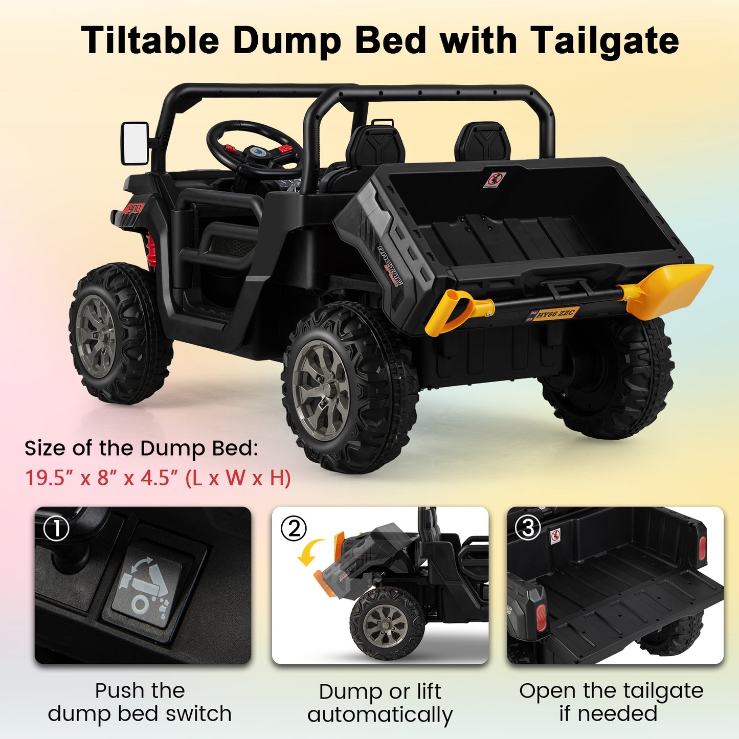 2-Seater Kids Ride On Dump Truck with Dump Bed-Black, Customer return, used, tested, working