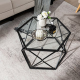 Modern Accent Geometric Glass Coffee Table-Black