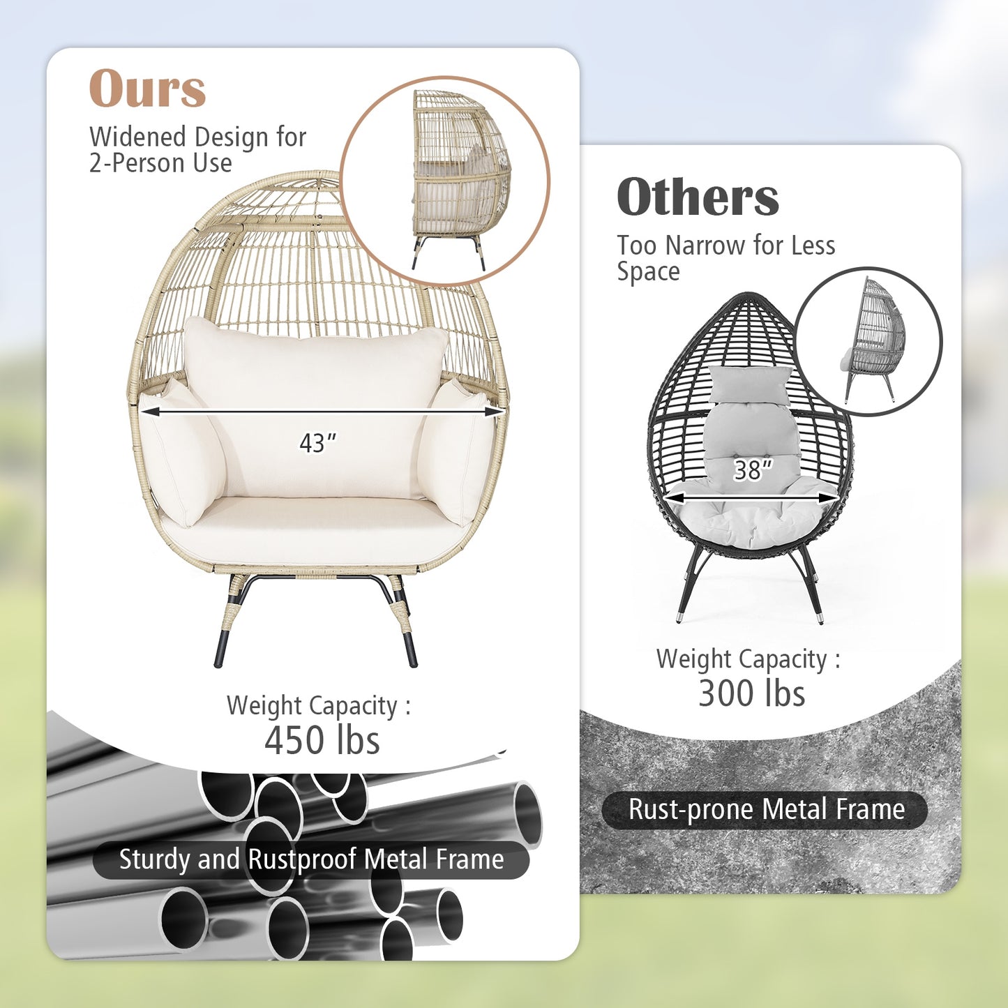 Fully Assembled, Oversized Patio Rattan Egg Lounge Chair with 4 Cushions-2 Toned, please see in store images