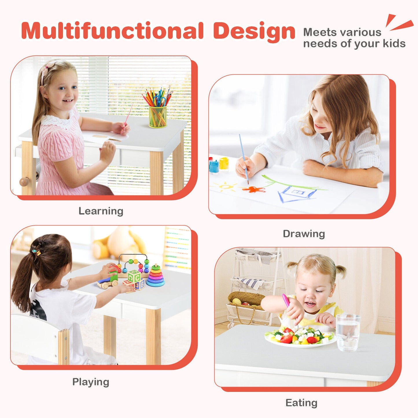 Kids Art Table and Chair Set with Drawer Paper Roll and 2 Markers-White, fully assembled, tiny slight mark on top