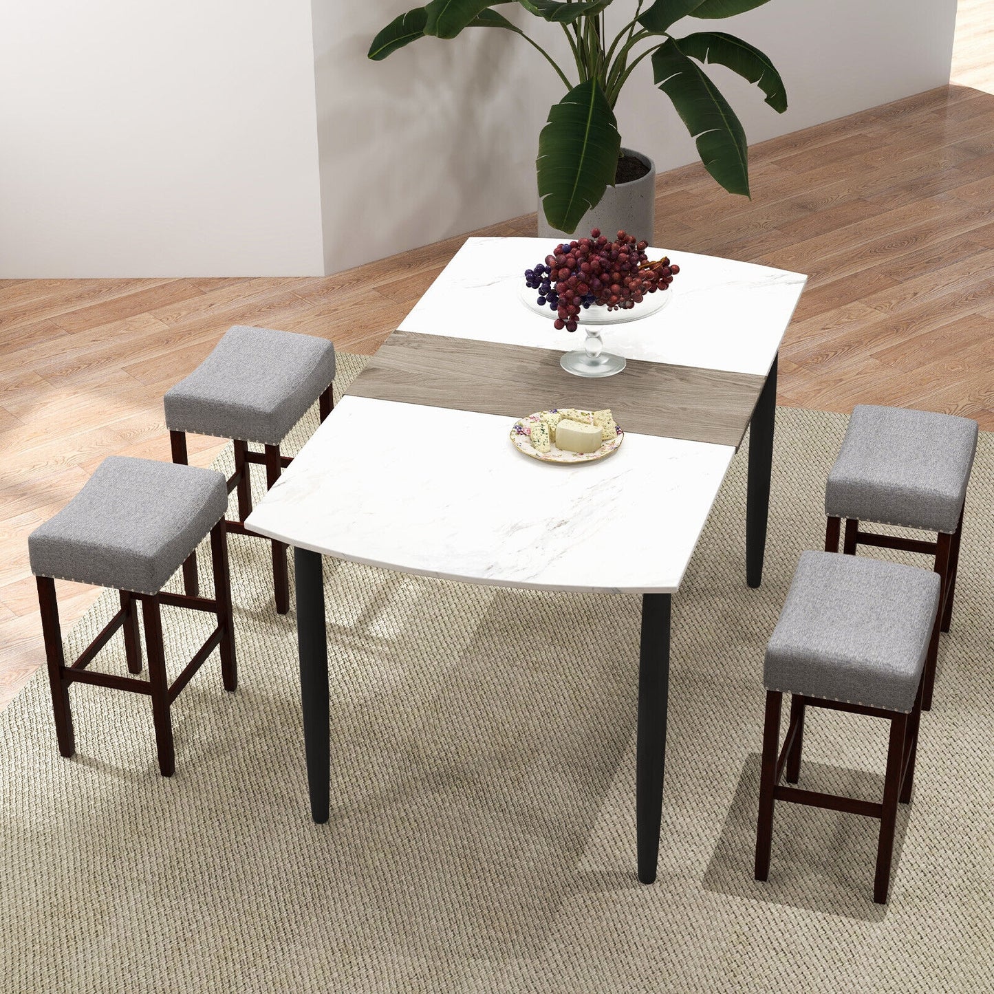 Set of 2, 24 Inch Bar Stool with Curved Seat Cushions-Grey (Assembled)