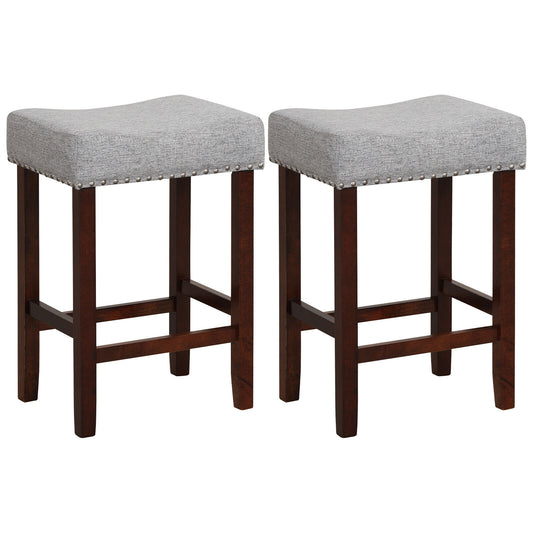 Set of 2, 24 Inch Bar Stool with Curved Seat Cushions-Grey (Assembled)