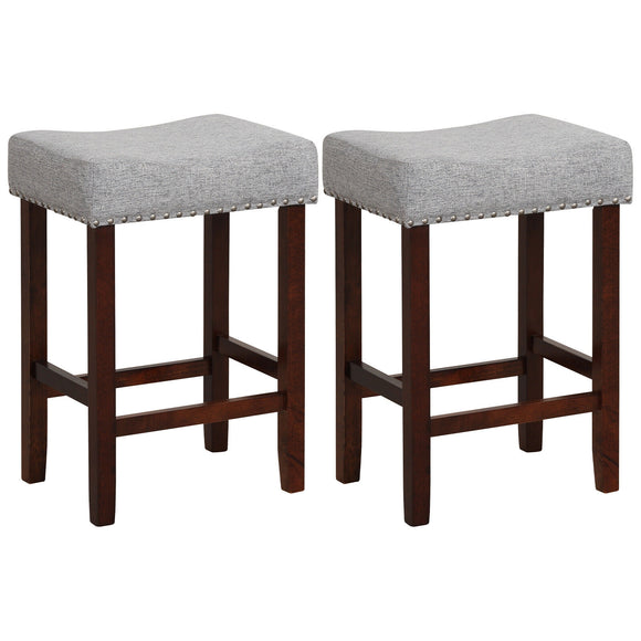 Set of 2 25 Inch Bar Stool with Curved Seat Cushions-Gray