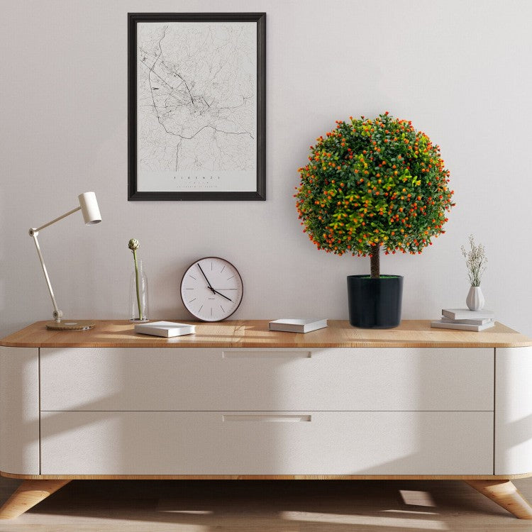 Artificial Boxwood Topiary Ball Tree with Orange Fruit