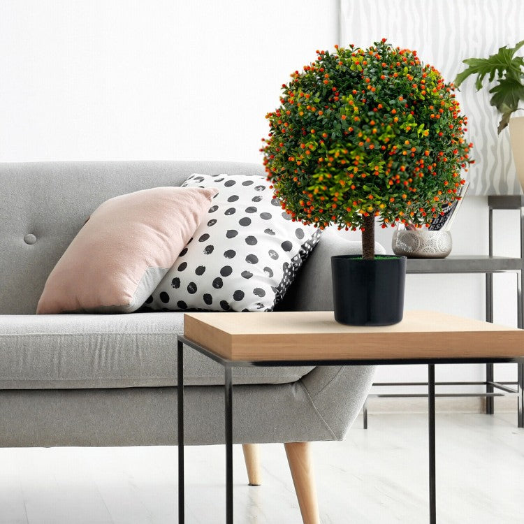 Artificial Boxwood Topiary Ball Tree with Orange Fruit