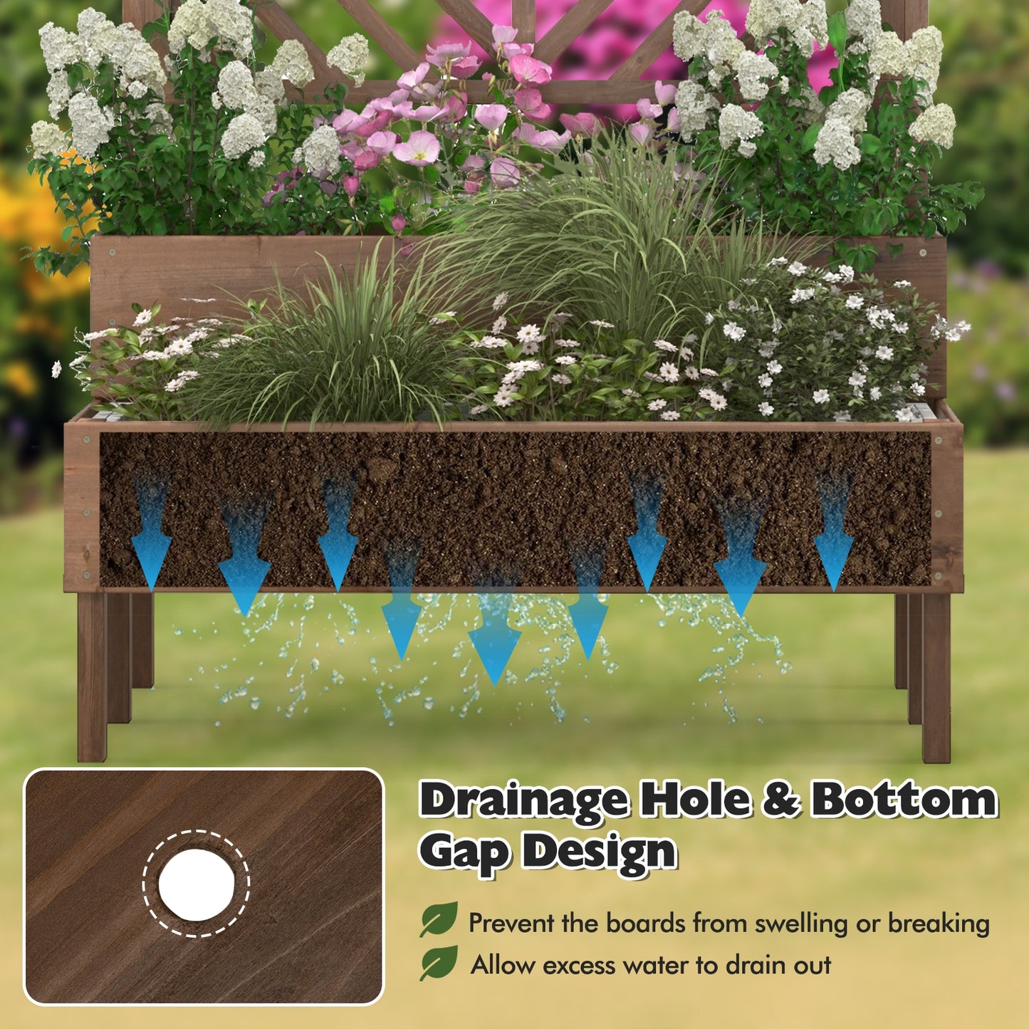 2-Tier Cedar Raised Garden Bed with Trellis-Brown, 1 box, unassembled