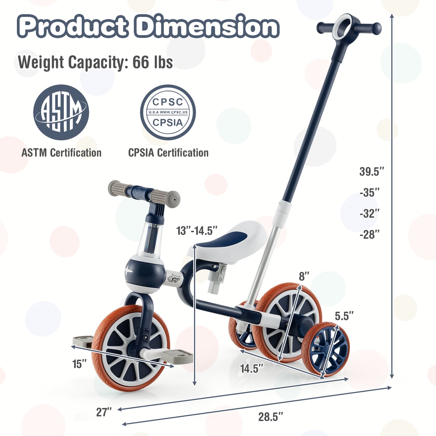 4-in-1 Kids Trike Bike with Adjustable Parent Push Handle and Seat Height-Navy, customer return special