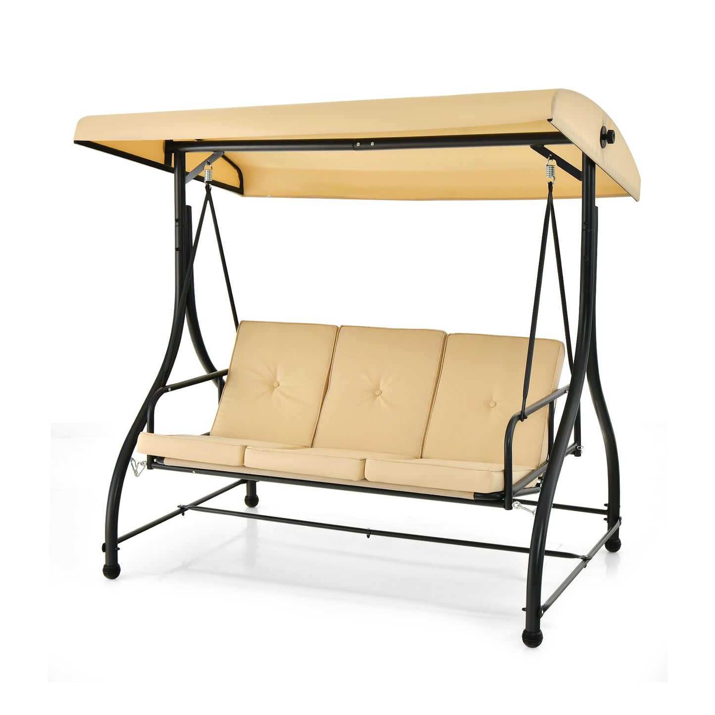 3 Seat Outdoor Porch Swing with Adjustable Canopy-Beige (1 Box, Unassembled)