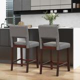 2 Piece Bar Chair Set with Hollowed Back and Rubber Wood Legs-Gray, fully assembled