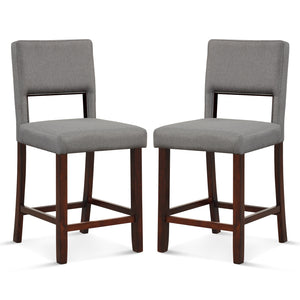 2 Piece Bar Chair Set with Hollowed Back and Rubber Wood Legs-Gray, fully assembled