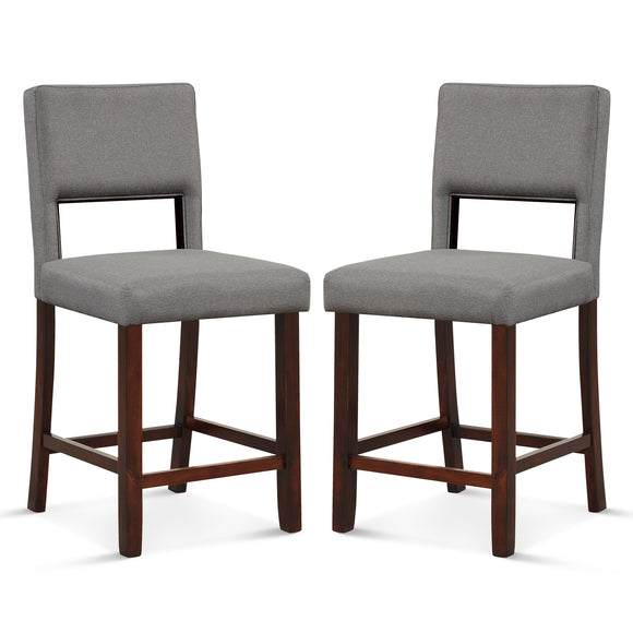 2 Piece Bar Chair Set with Hollowed Back and Rubber Wood Legs-Gray, fully assembled