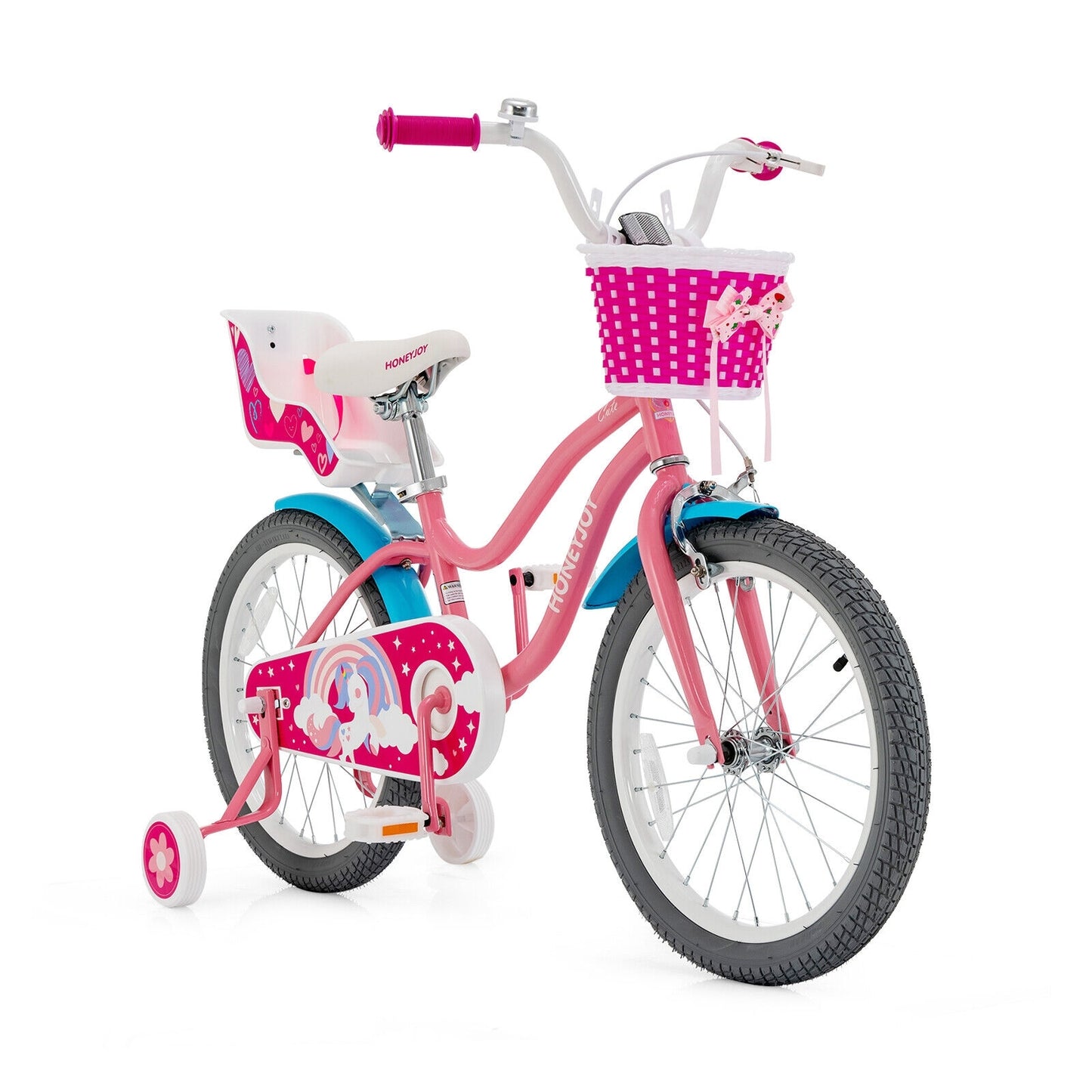 18``Kids Bicycle with Training Wheels and Basket - Pink