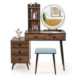 Vanity Table Set with 3-Color Lighted Mirror and Cushioned Stool-Rustic Brown - Assembled
