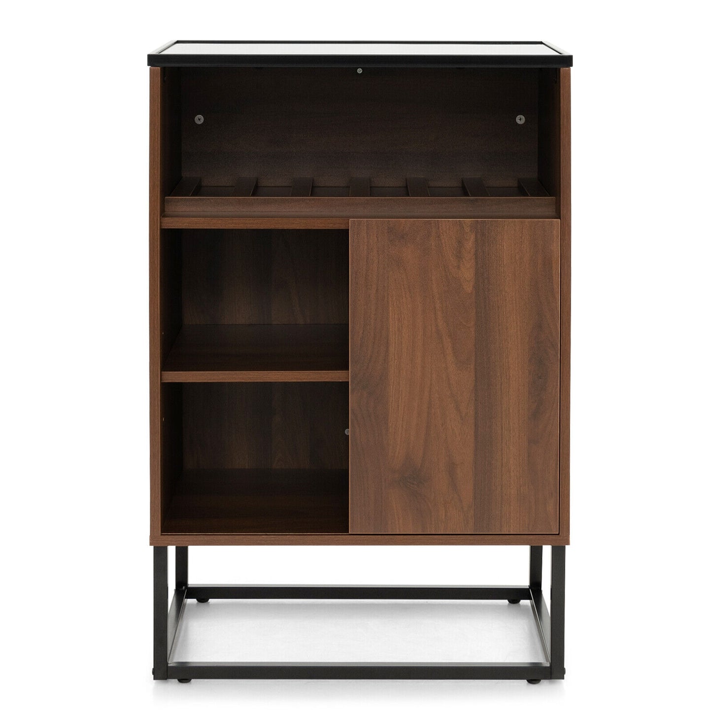 Wine Storage Cabinet Buffet Sideboard with Adjustable Shelf and Sliding Door-Brown