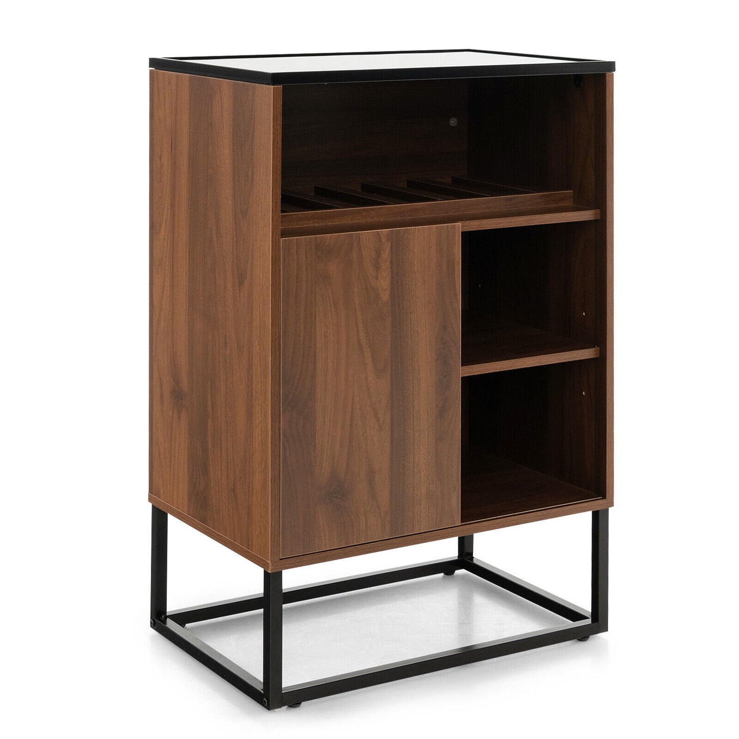 Wine Storage Cabinet Buffet Sideboard with Adjustable Shelf and Sliding Door-Brown