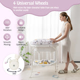 Folding Baby Changing Table with Bathtub and 4 Universal Wheels-White