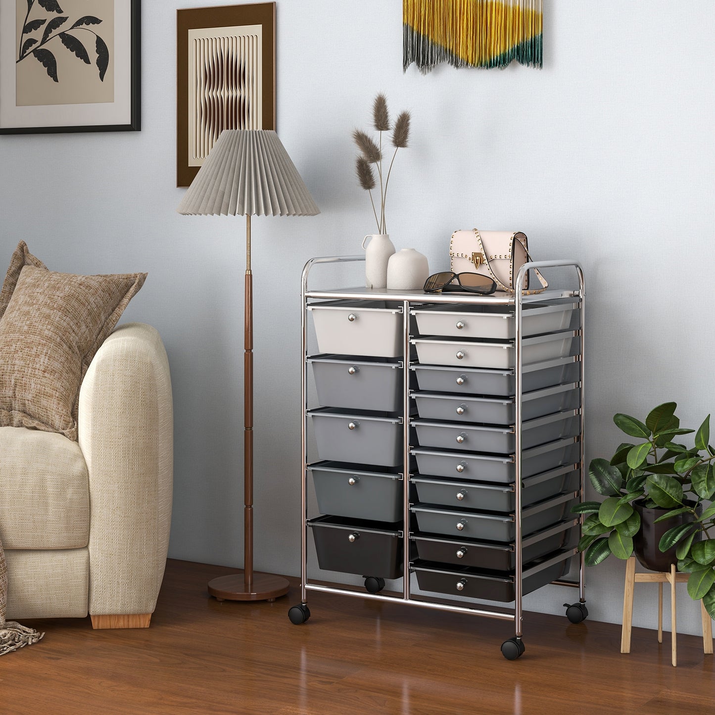 15-Drawer Utility Rolling Organizer Cart Multi-Use Storage-Black & Gray (Scratch and Dent)