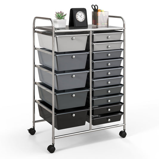 15-Drawer Utility Rolling Organizer Cart Multi-Use Storage-Black & Gray (Scratch and Dent)
