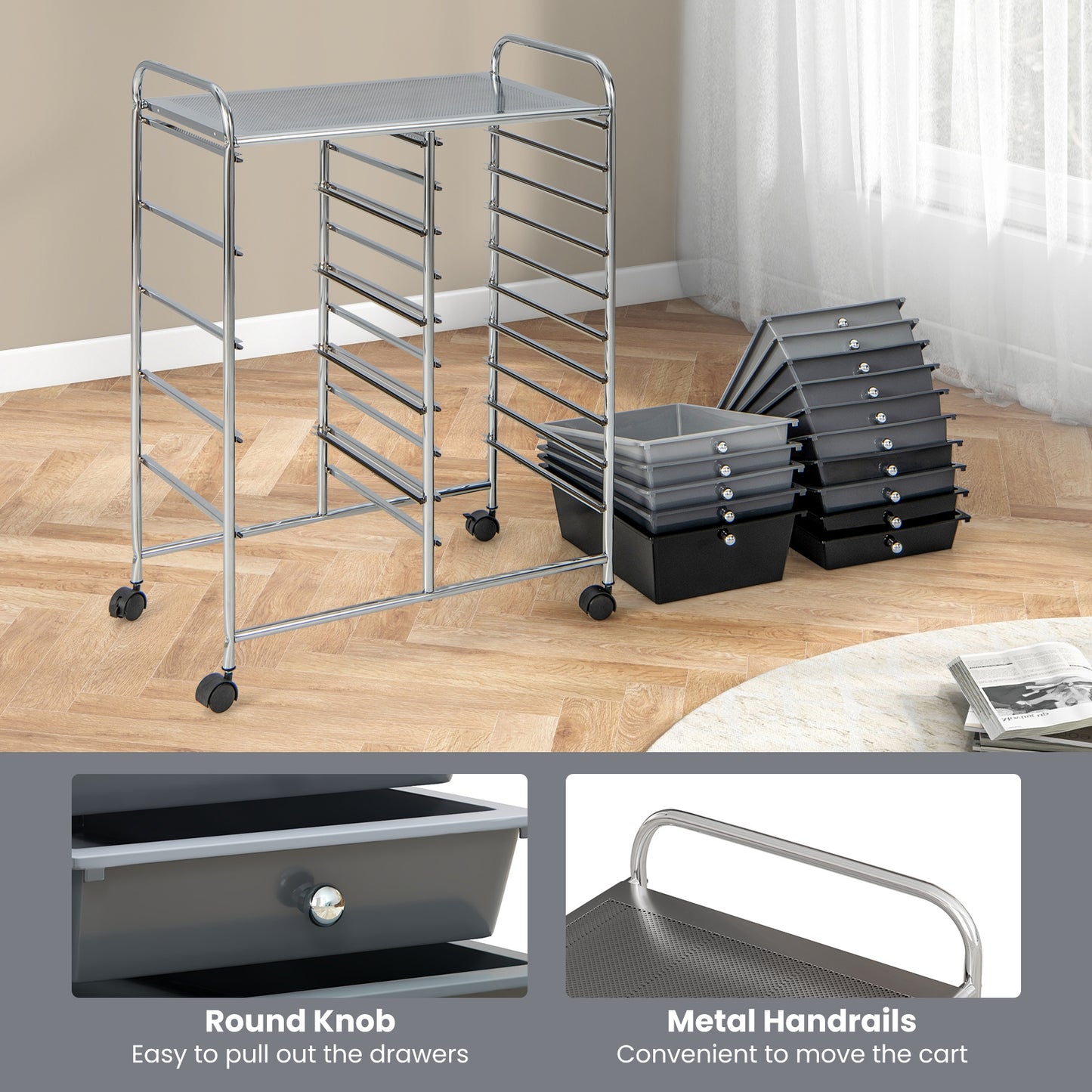 15-Drawer Utility Rolling Organizer Cart Multi-Use Storage-Black & Gray (Scratch and Dent)