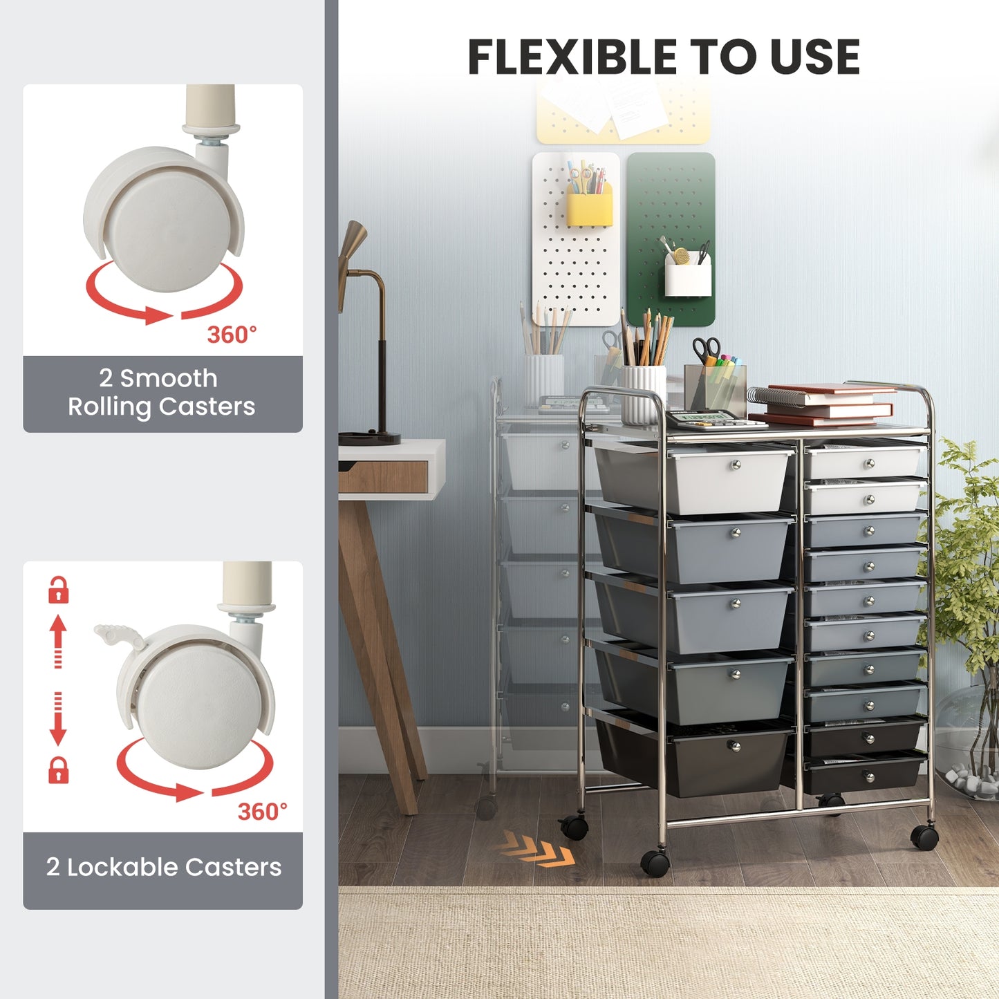15-Drawer Utility Rolling Organizer Cart Multi-Use Storage-Black & Gray (Scratch and Dent)