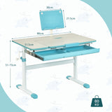 Height-Adjustable Kids Desk with Tilt Desktop and Book Stand-Blue (1 Box, Unassembled)