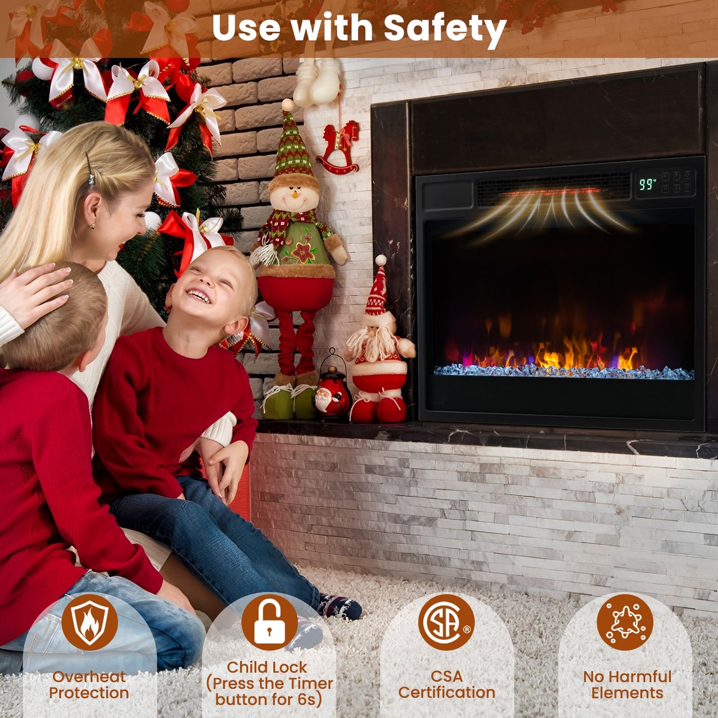 23 Inch 1500W Recessed Electric Fireplace Insert with Remote Control-Black